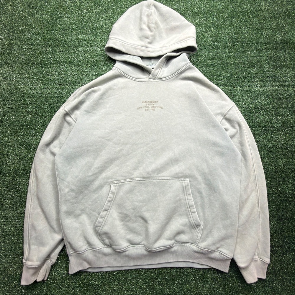 Abercrombie & Fitch Mens Oversized Hoodie Gray Embroidered Logo Fleece Small